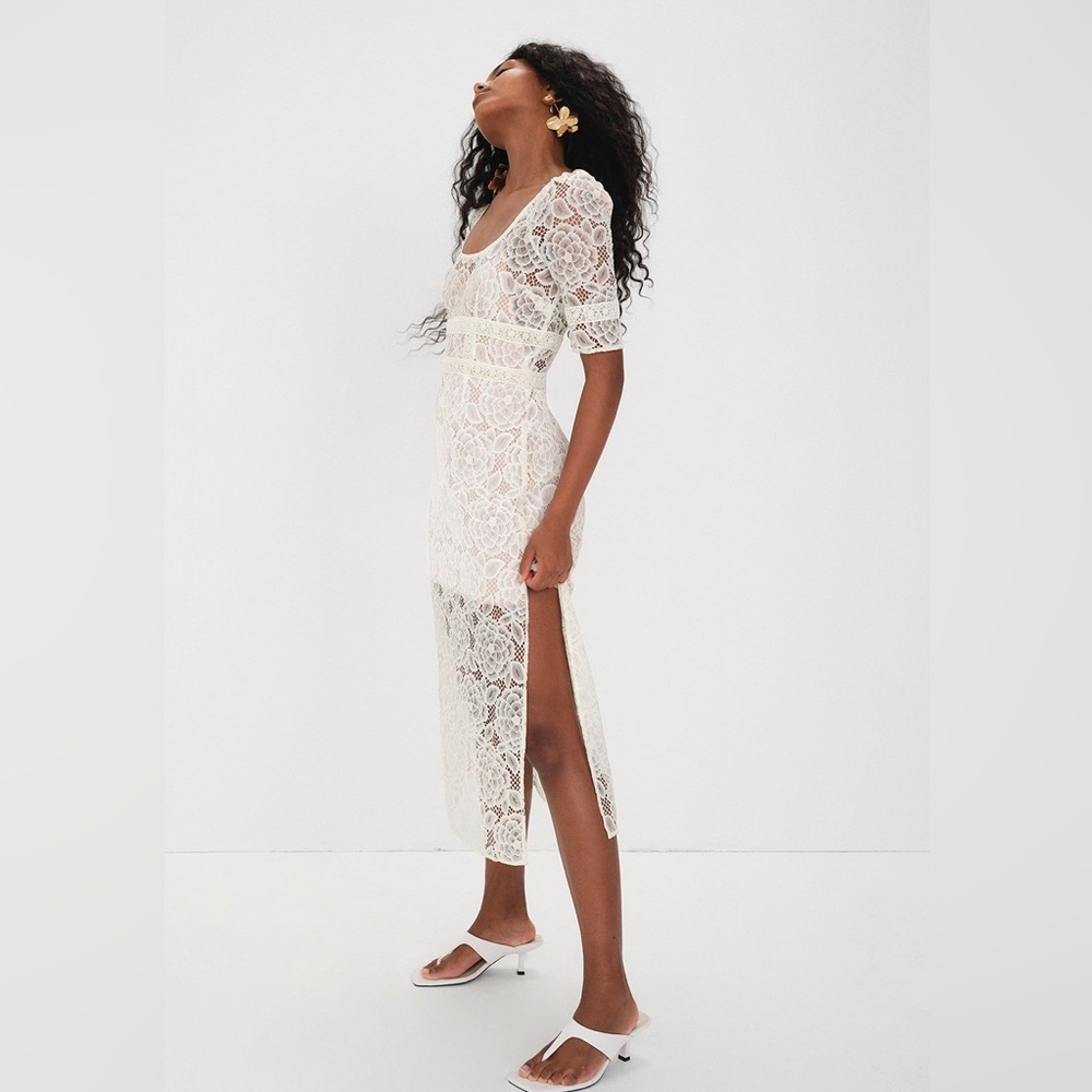NWT For Love & Lemons Marilyn Midi Dress / Ivory / Size Medium - Picture 3 of 9